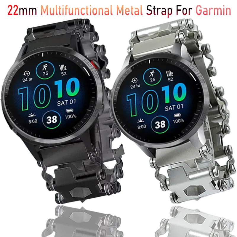 

22mm Multifunctional Metal Strap For Garmin Forerunner 965 265 255 955 Outdoor Sport Folding Buckle Bracelet For Garmin Venu 3 2