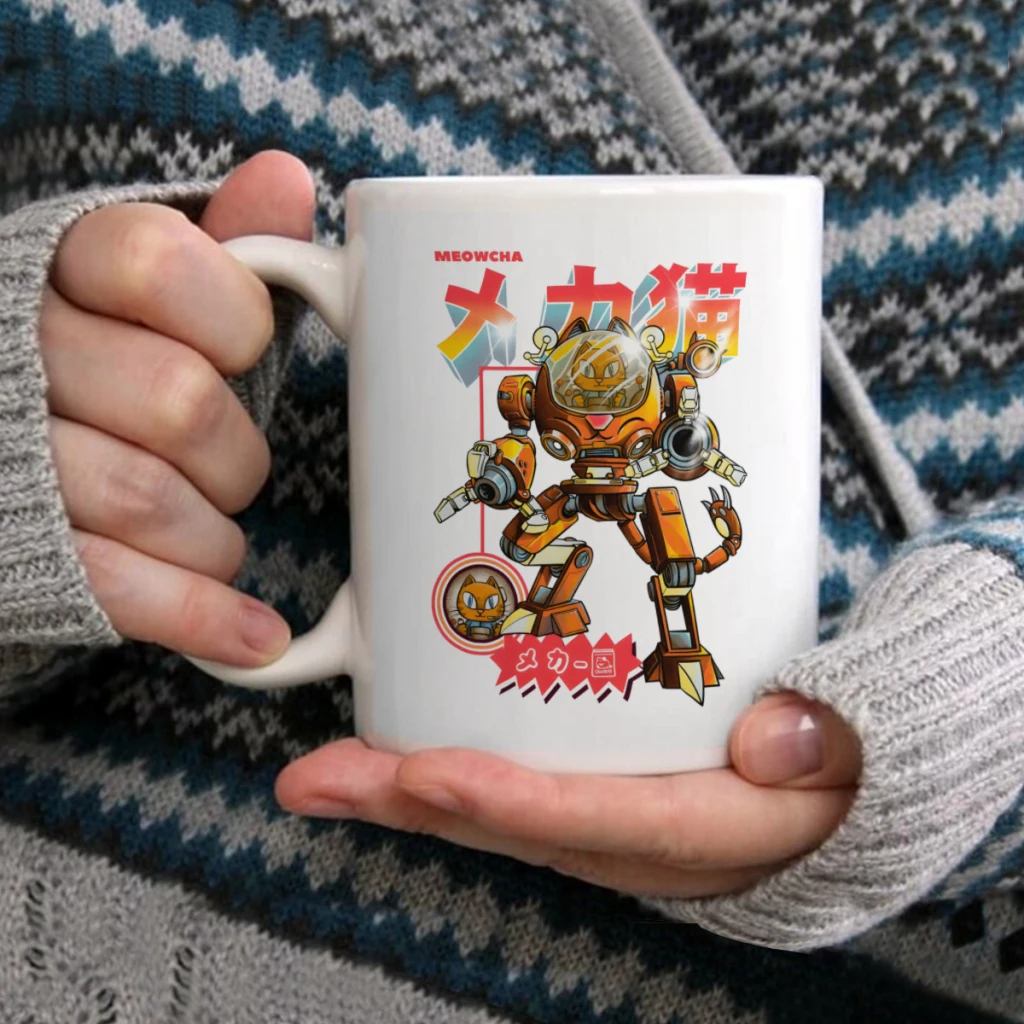 

MeowCha Mecha NekoCoffee Mug Tea Cup 11oz Coffee Cup Funny Birthday Ceramic Mug Personalized Cup