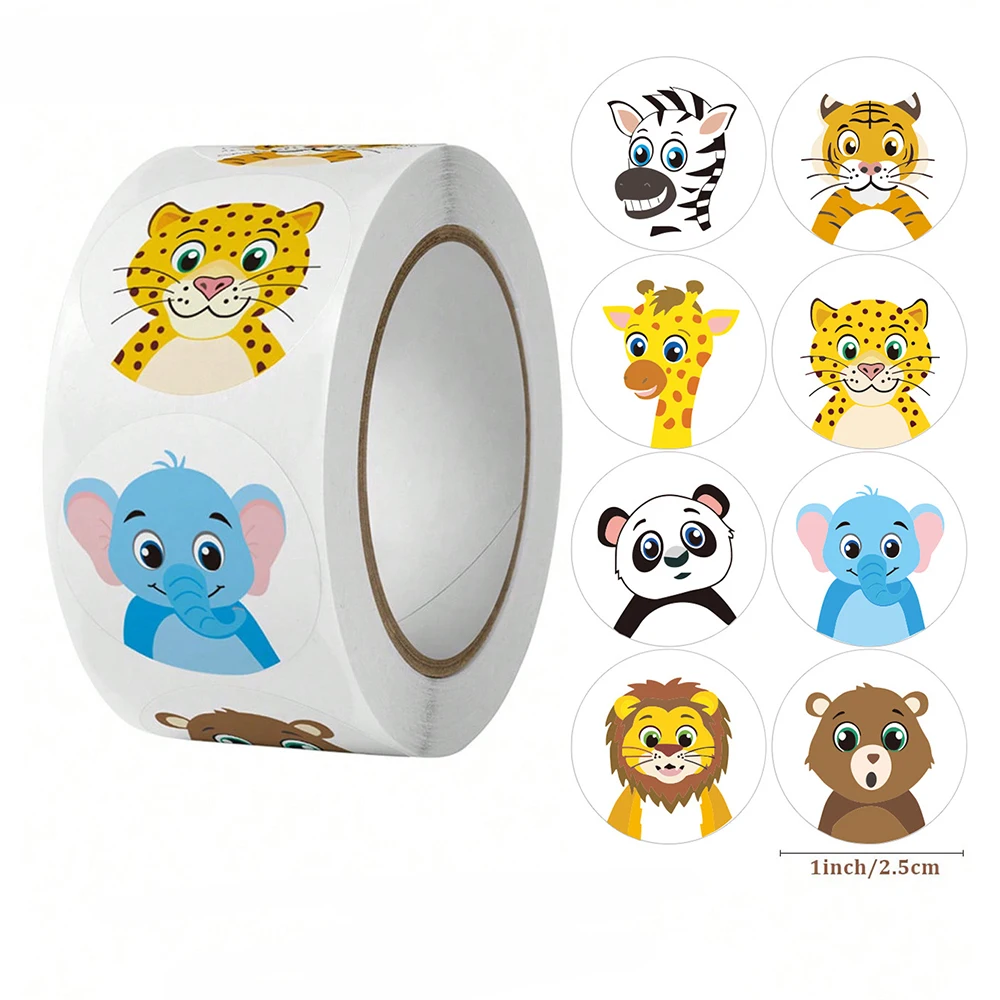 

500pcs/Roll Cartoon Cute Animal Stickers Children DIY Decals Toy Stationery Laptop Suitcase Funny Decoration Sticker Reward Gift
