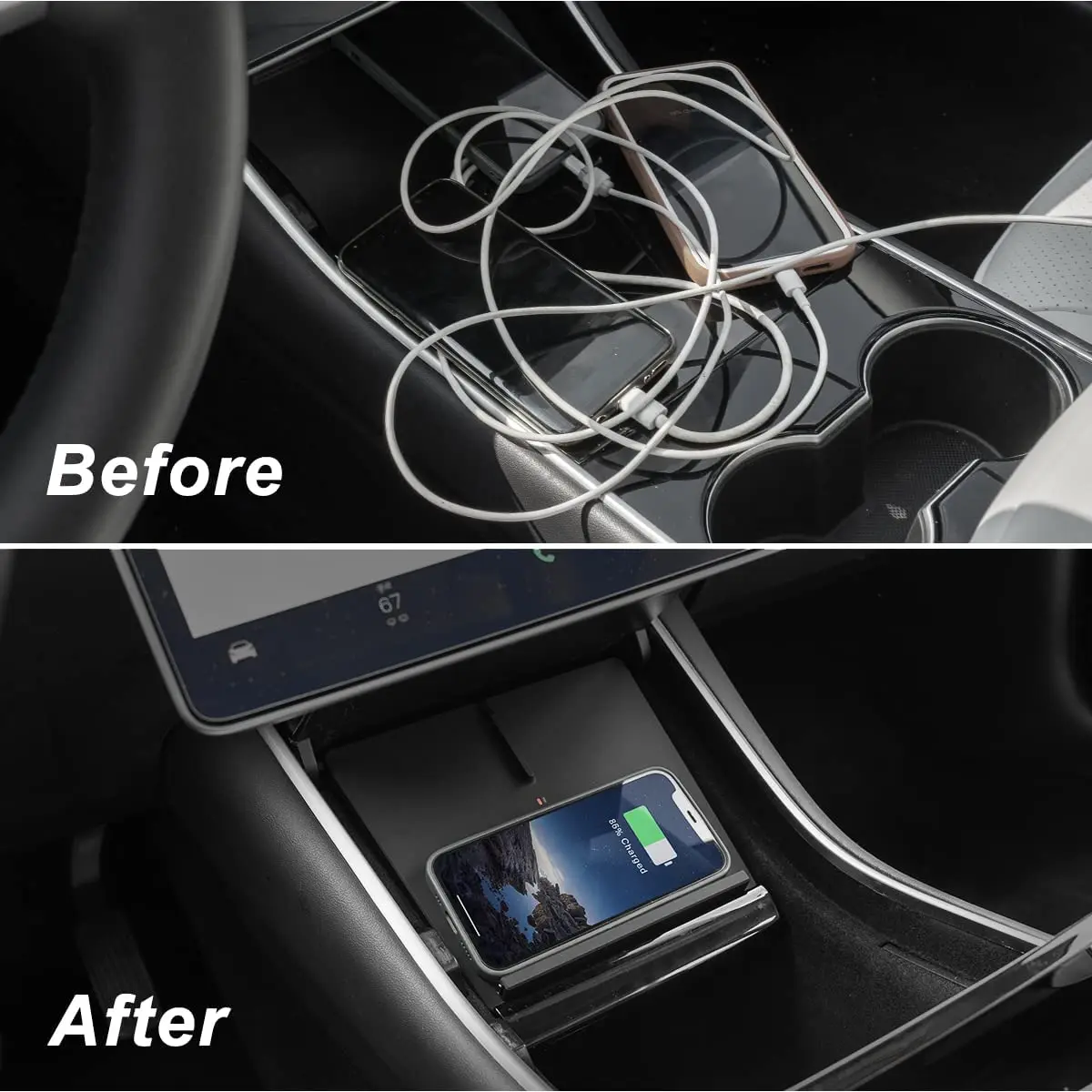 Cargador inalámbrico para Tesla modelo 3, almohadilla de carga de teléfono inalámbrico, accesorios de consola central Interior de coche, 15W, 2017, 2018, 2019, 2020