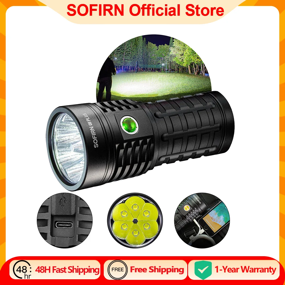 Sofirn Q8 Plus Super Powerful LED Flashlight 16000lm USB C Rechargeable 21700 Anduril 2.0 Torch XHP50B Reverse Charging
