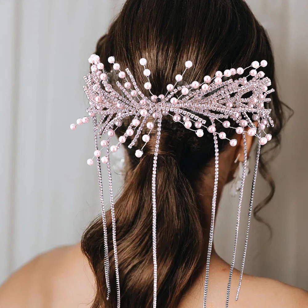 

DZ155 Wedding Hair Accessories Tassels Bridal Headpiece Crystal Beads Diadem Headband Gift Prom Headwear Party Jewelry for Women