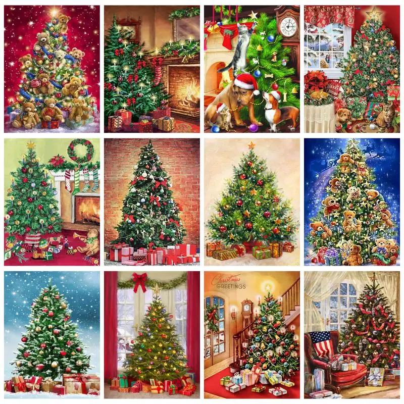 

CHENISTORY Acrylic Painting By Numbers Christmas Tree Painting Drawing By Numbers For Adults Kids Home Decor Artwork Unique Gift