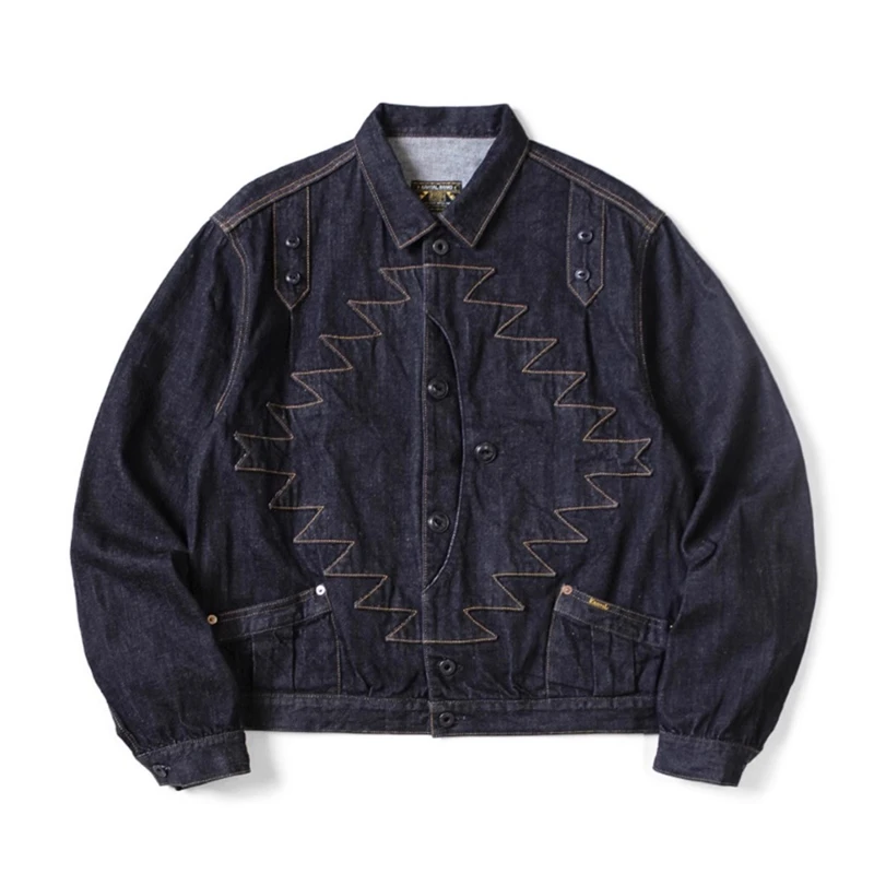 

Japanese Hirata and Hongri Style Loose Fit Denim Jacket Heavy Embroidery Sun Long Sleeve Cotton Spring Autumn Jacket Men Women