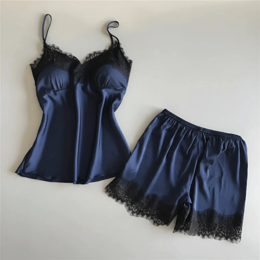 Two-Piece Set Summer Women's Halter Pajamas Breathable Solid Color Thin Pajamas Leisure Suit Polyester Sling Pajamas
