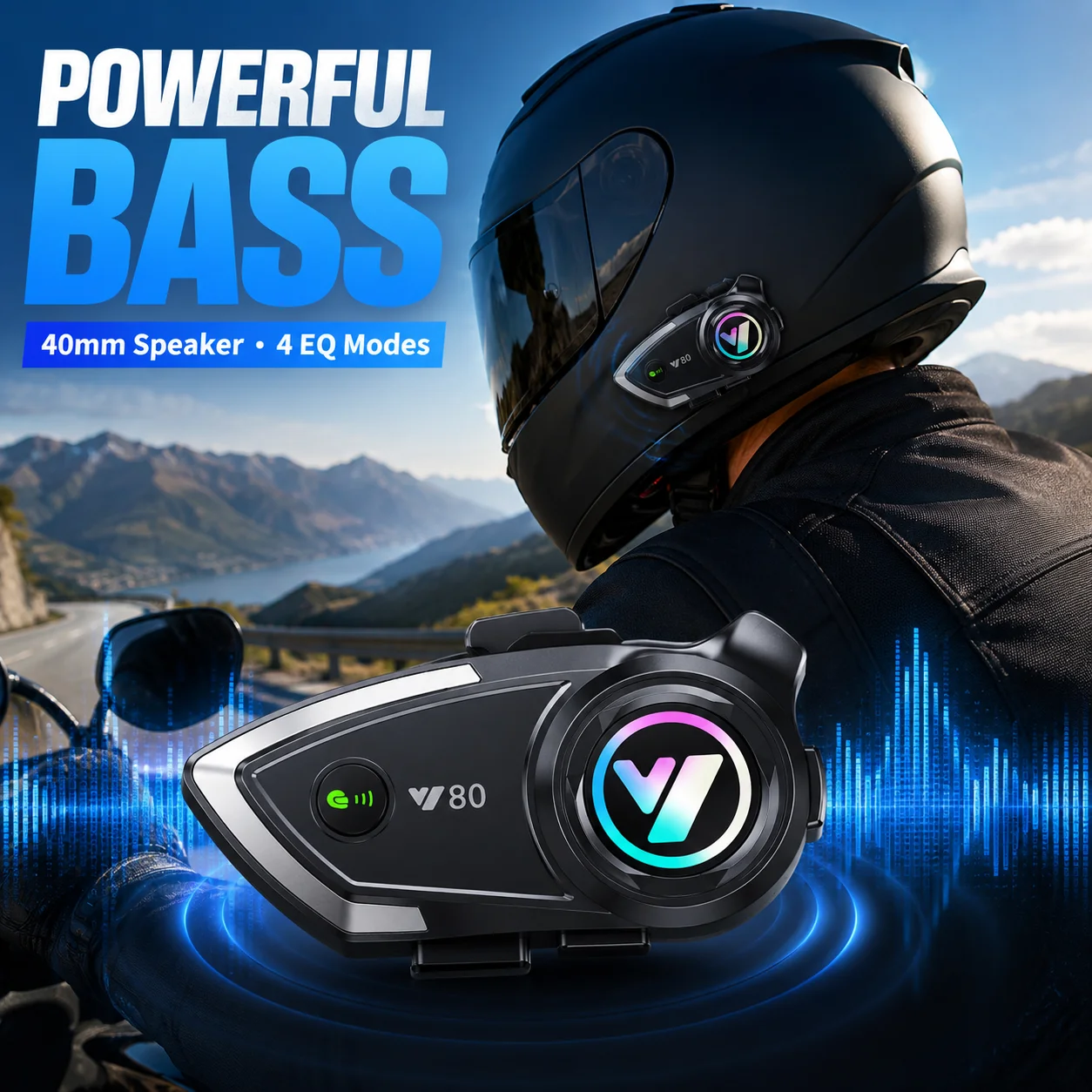 HIPPCRON Y80 Motor Helmet Headset Hi-Fi EQ Sound Effect 1000mAh CVC Noise Reduction Bluetooth5.3 IP56 Voice Assistant Motorcycle