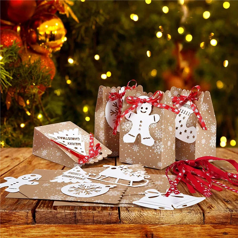 

ABWR-48Pack Christams Goodies Bag Xmas Candy Gifts Kraft Bags With Tags For Holiday Christmas Party Supplies