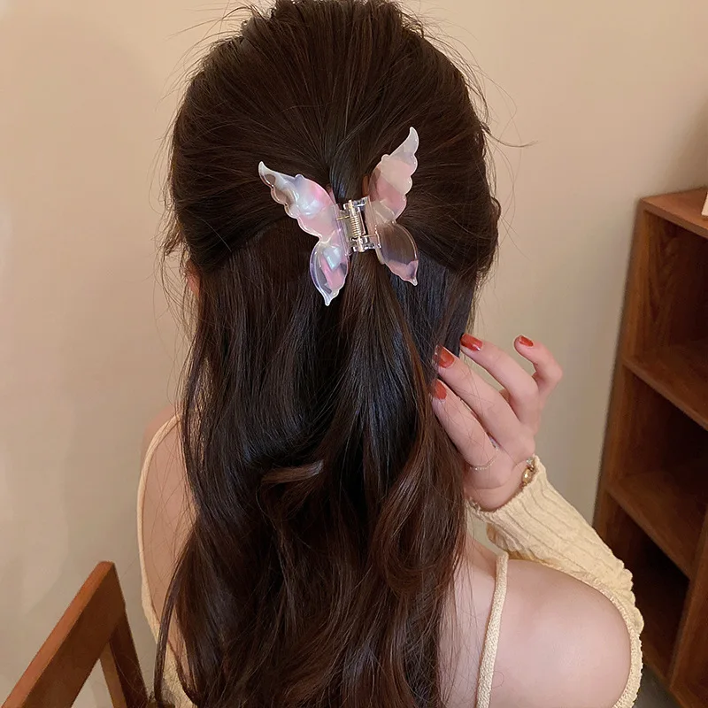 Acetate Butterfly Hair Claw Clip Marble Pattern Hair Clip Women Gradient Hair Crab Back Of Head Hair Shark Clip Hair Accessories