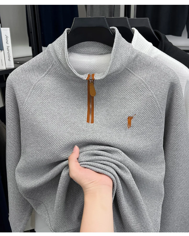 

Hoodie Men's Winter Stand Up Collar Half Zipper Casual Long Sleeved Pullover Top Versatile