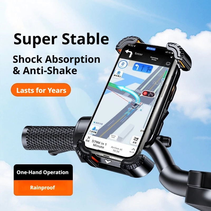 SEAMETAL Universal Bicycle Phone Holder Shockproof Motorcycle Phone Mount for Motorcycle Handlebar Rearview Mirror 4.7-6.8”Phone