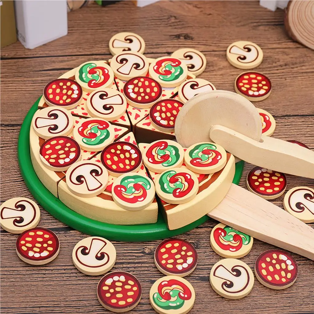 

Wood Pizza Toy Educational Food Set Simulation Kids Children Pretend Cooking Early Education Party Supplies Building Puzzles