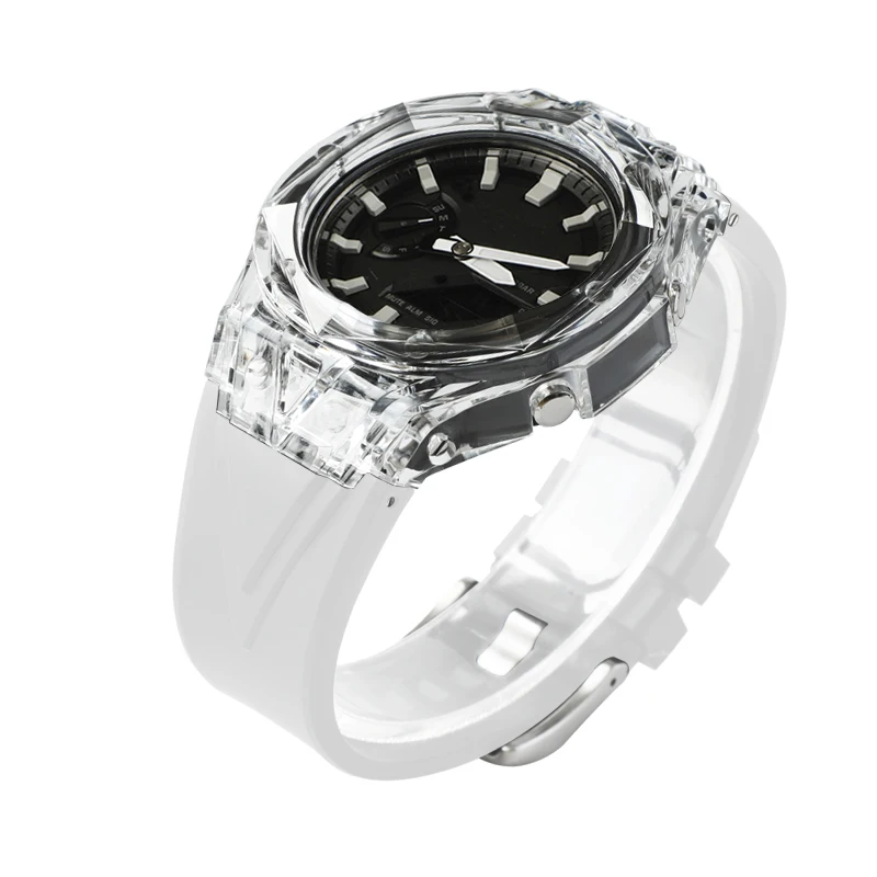 متوافق مع GA-2100/2110/B2100 ملحقات ساعة بحزام مطاطي شفاف من خشب البلوط المزرعة.