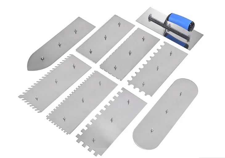 9PCS Set of Stainless Steel Interchangeable Head Trowel Blades with Teeth, Tile Putty Trowel, Plastering Trowel, Mason Tools