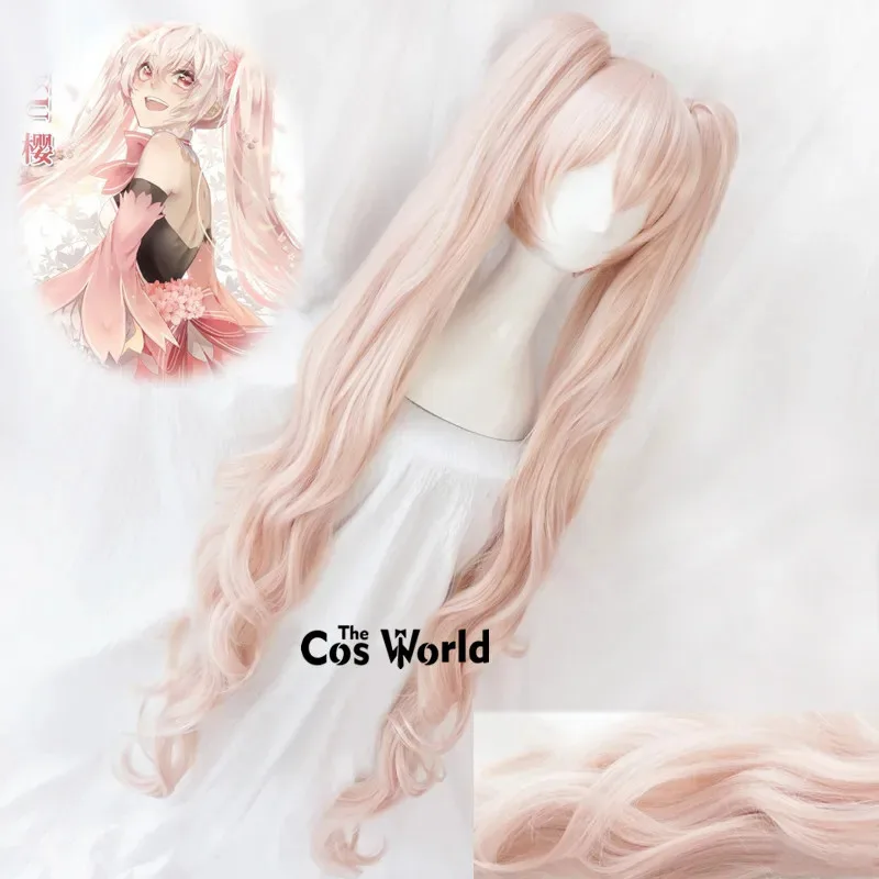 

aaa12 3VOCALOID Sakura Miku 120 см длинные волнистые аниме косплей парики волокно термостойкие синтетические волосы + шапочка для парика