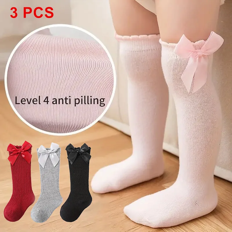 

3 Pcs Infant Baby Girls Socks Knee High Bowknot Soft Cotton Elastic Non Slip Children Kids Newborn Toddlers Long Socks 0-5 Years