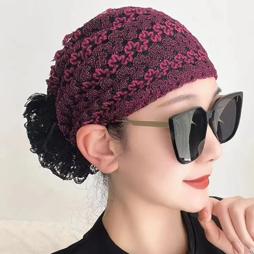 Boné muçulmano elegante de renda para mulheres, monocromático, fibras acrílicas, turbante