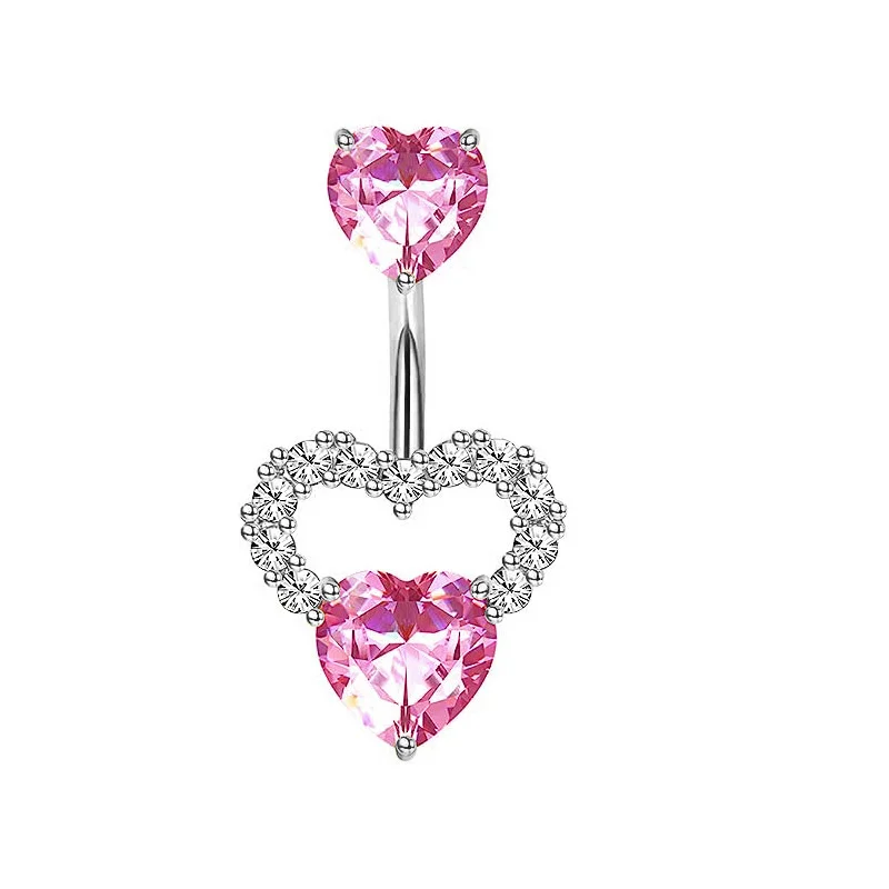 Roestvrijstalen Hartvormige Punctie Sieraden Ingelegd Zirkoon Vlinder Navel Ring Roze Knoop Voor Vrouwen Mode Accessoires