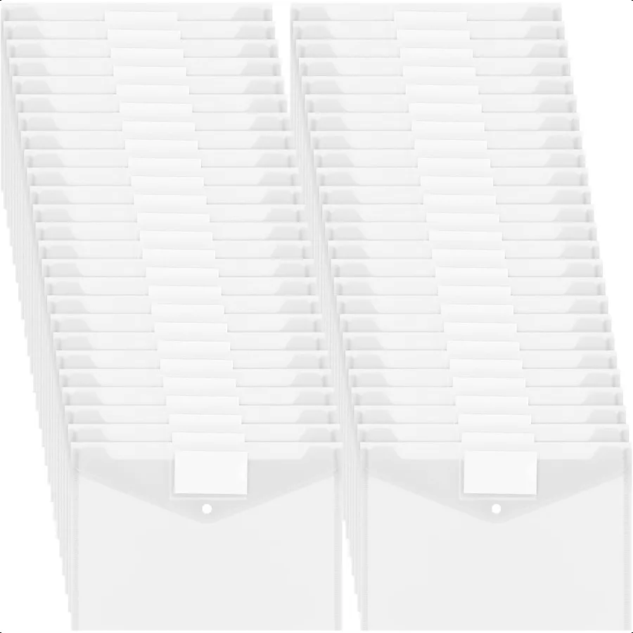 

50 Pcs Plastic Envelopes Poly Envelopes File Folders with Snap Button Closure Clear Folders for Documents US Letter A4 Size Fil