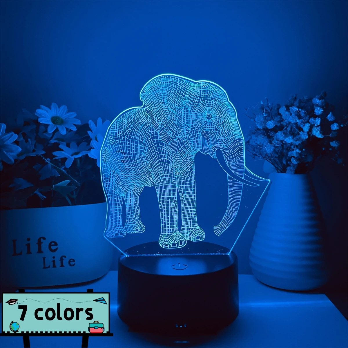 1pc  Elephant  3D Night Light, 3D Optical Illusion Lamp With Touch, 7-Color Changing Ambient Light For Bedroom