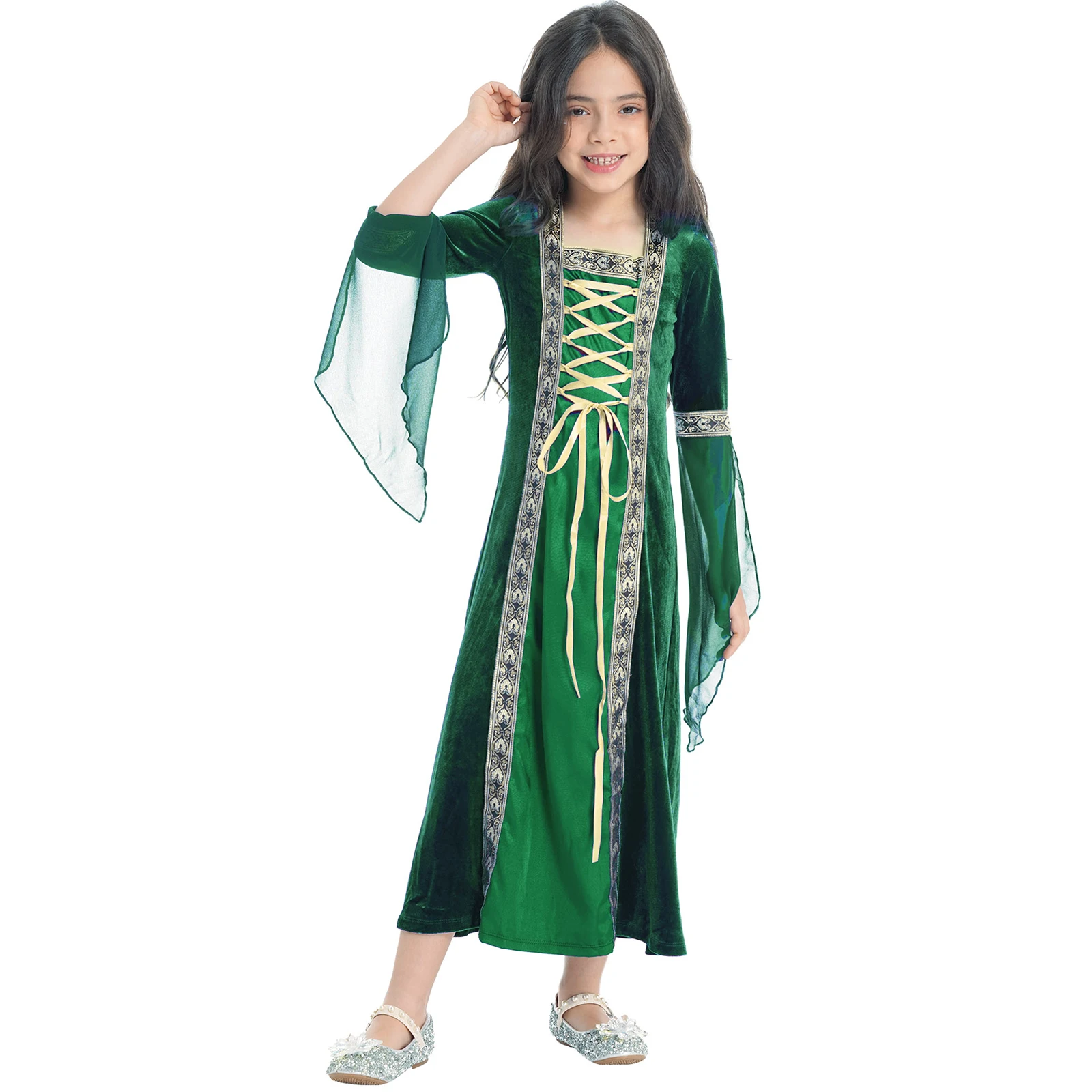 Medieval Princess Costume for Girls Renaissance Party Vintage Maxi Dress Ball Gown Halloween Outfit Fancy Dress Up Girl Clothes