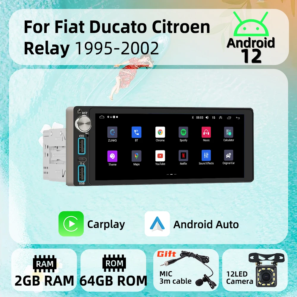 

Carplay 6.86" Screen Multimedia 1 Din Android Car Radio for Fiat Ducato Citroen Relay 1995-2002 Head Unit Autoradio Stereo GPS