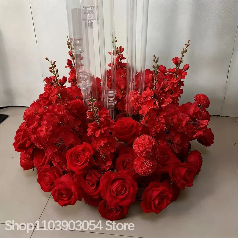 Luxuriöser Künstlicher Roter Rosen-Hyazinthen-Kranz 60cm 23 Zoll Hochzeitstisch-Blumendekoration Gang-Arrangement Party-Requisiten – Detail 3