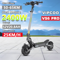 VIPCOO-VS6 PRO E-Scooter 2400W Dual Motor 52V20.8Ah Battery Electric Scooter 10-inch All-terrain Off-road Tire Scooters Electric