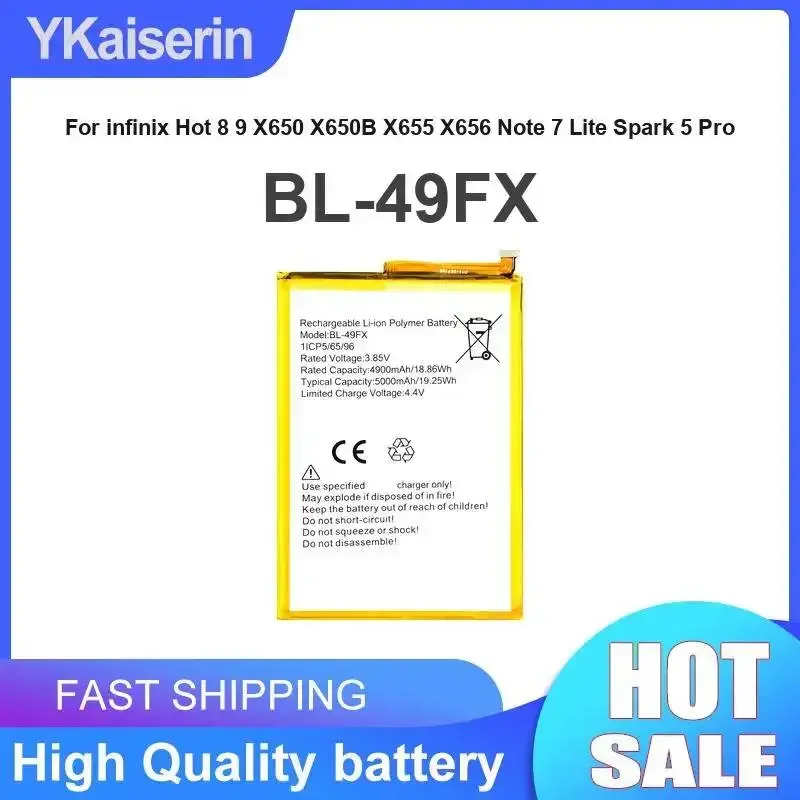 For Infinix Hot 8 9 X650 X650B X655 X656 Note 7 Lite Spark 5 Pro BL-49FX 5000mAh Environmentally Friendly Mobile Phone Battery