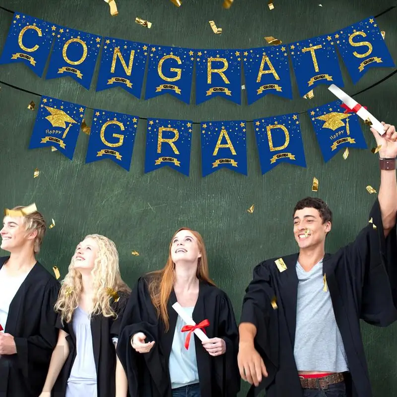 2024 nova parabéns grad banner azul parabéns grad festa banners decoração de formatura reutilizável decorativo com letras douradas