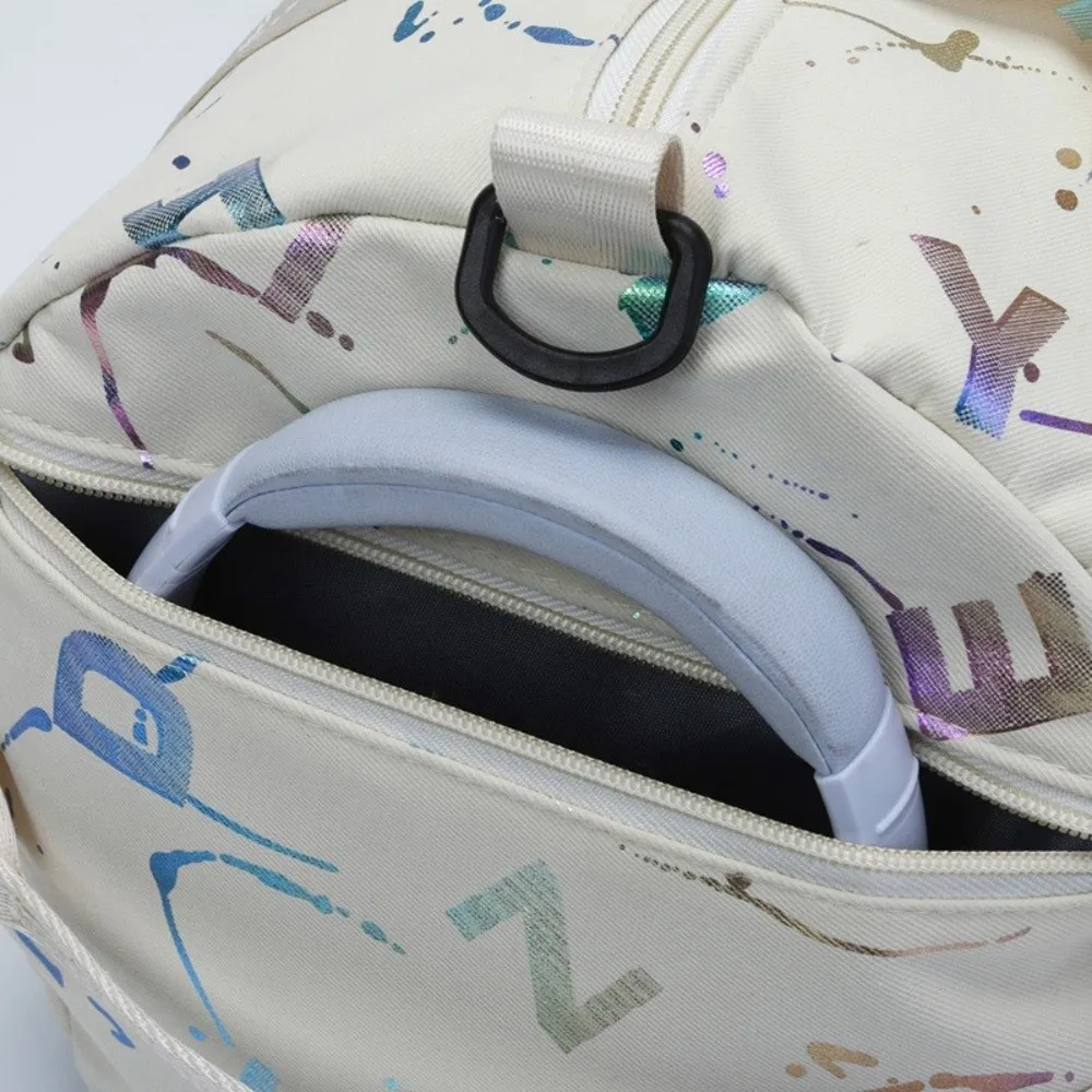 Graffiti Letters Printing Sport Gym Bag Wet Dry Compartment Waterproof Crossbody Duffle Bag Multi-Pocket Adjustable Strap