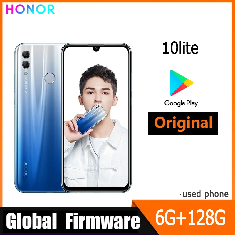 Globalny firmware HONOR 10 Lite, smartfon, RAM 6GB, ROM 128GB, bateria 24MP, aparat 6.21 cala, 3400mAh, używany telefon
