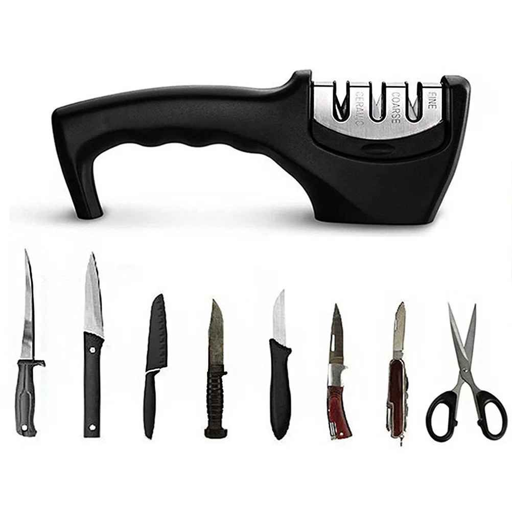 

1Pcs Sharpener Three Stage Kitchen Tool Portable Multi-Functional Household Knife Grinding Tool Wear-Resistant Black