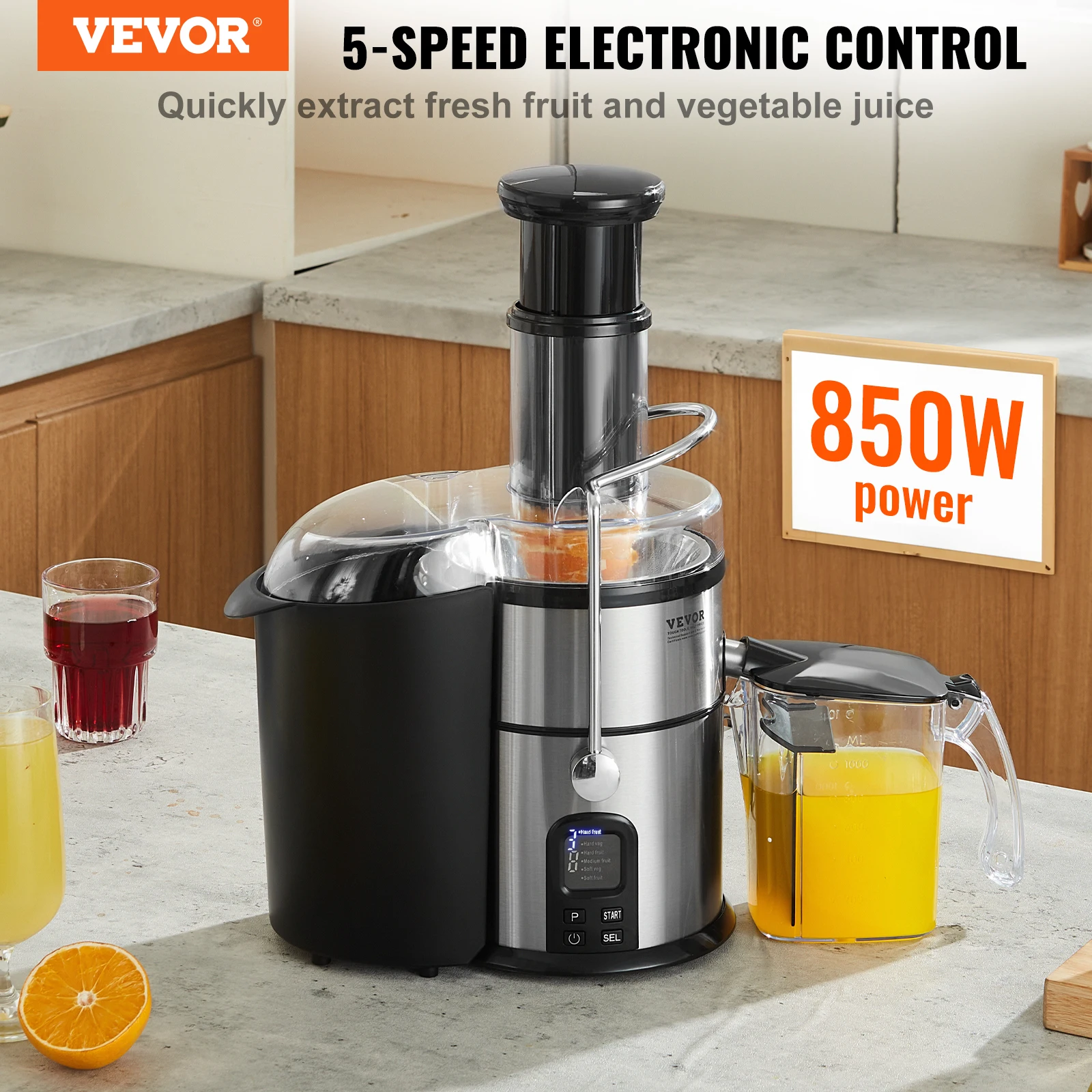 VEVOR Juicer Machine, 850W Motor Centrifugal Juice Extractor, Easy Clean, Big Mouth Large 3