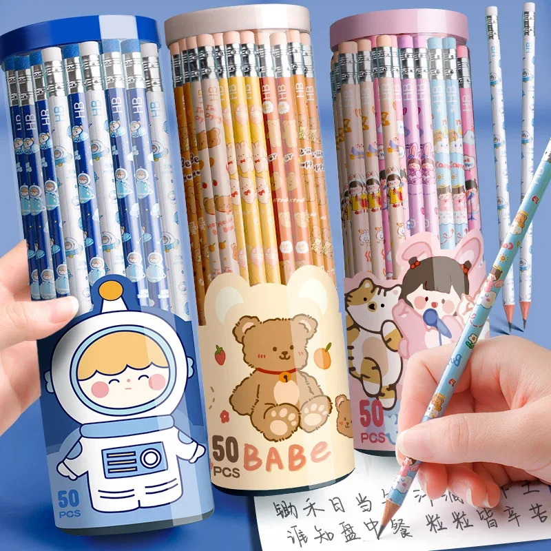 

30/50/Barrel Wooden HB Pencil With Eraser Cute Sketch Drawing Pencil Student Writing Stationery Office Supplies Children's Gift