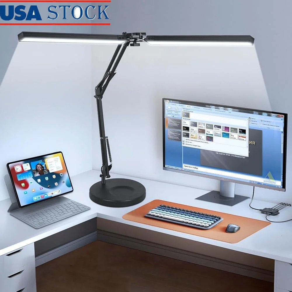 

2 in 1 LED Desk Lamp 24W Clamp Light Flexible Swing Arm 3 Color Modes 10 Brightness Levels 360 Degree Adjustable Bright Lighting