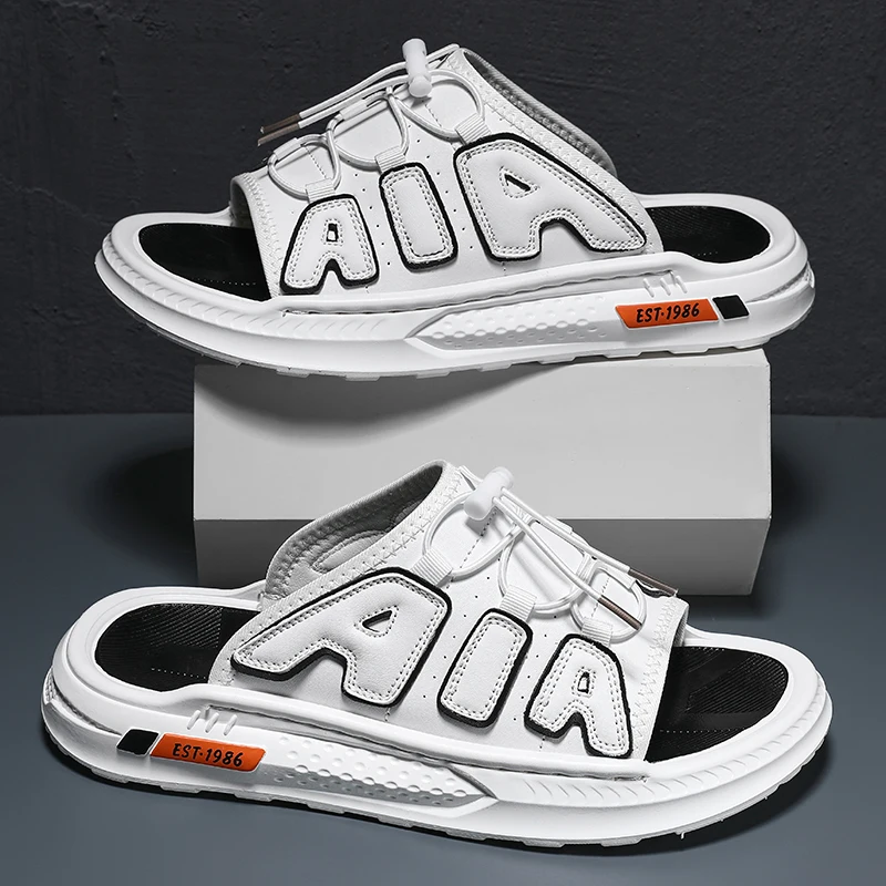 Zapatillas de marca a la moda para hombre, nuevo estilo de verano, cojín de aire transfronterizo, ropa exterior, sandalias de una fila, zapatos de playa para hombre