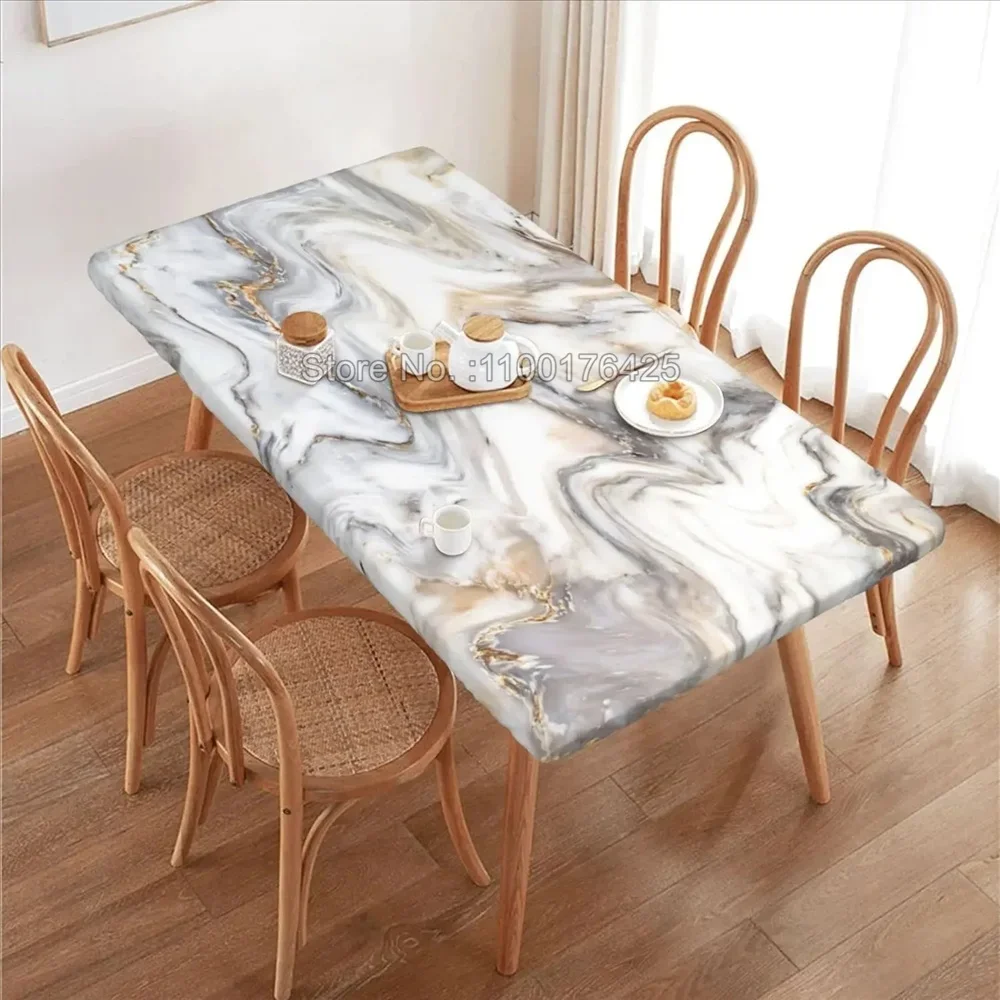 Marble Grey Tablecloth Elastic Fitted Edge Table Cloth Rectangle Table Cover Washable Reusable for Kitchen Dining Picnic Party