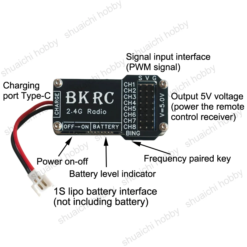 DC 5V 2,4G Radio Modul Typ-C Port Powered 8CH PWM Signal Repeater DC 3,5-5V Empfänger Eingebauter ESC für RC Drone Fernbedienungen