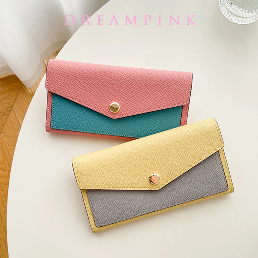 

Luxury Women Long Wallet Fashion Saffiano Leather Envelope Female Phone Clutch Purse Color Contrast Flap Cover Card Wallet Bag