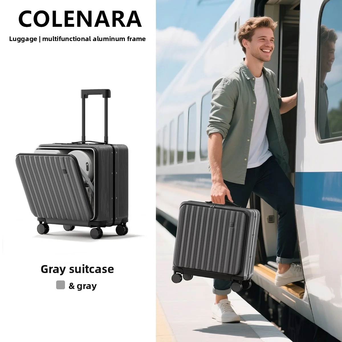 COLENARA ABS+PC Suitcase Front Opening Laptop Trolley Case Zipper Boarding Box 18