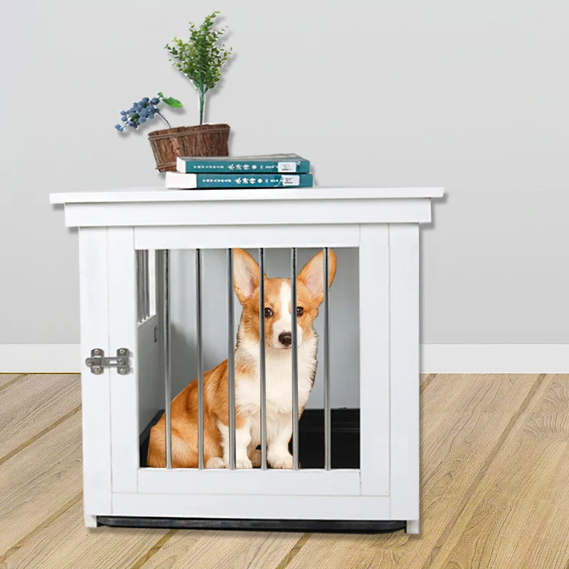 Wood Stainless Steel Dog Cage Medium Small Dog with Toilet Separation Indoor Household Teddy Shiba Dog Pet Cage