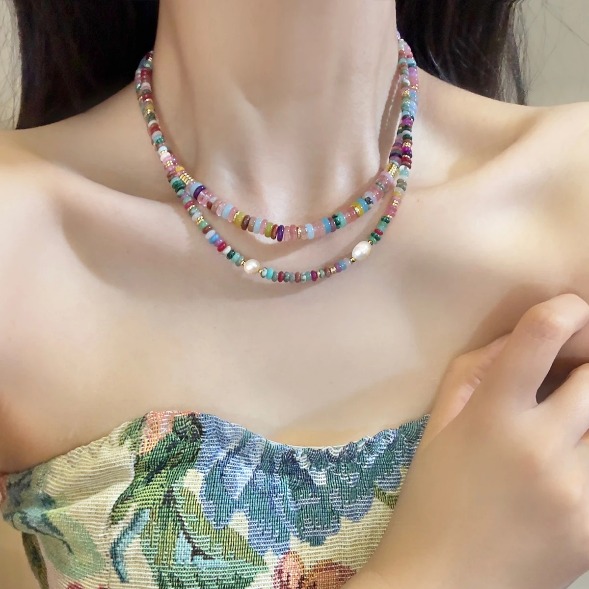 Bohemian renkli doğal taş boncuklu kolye kadın moda ve tatlı kişiselleştirilmiş el yapımı takı