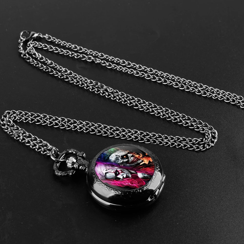 Joker Design Glass Dome Quartz Pocket Watch With Durable Chain Arabic Numeral Dial For Men And Women Creative Gifts