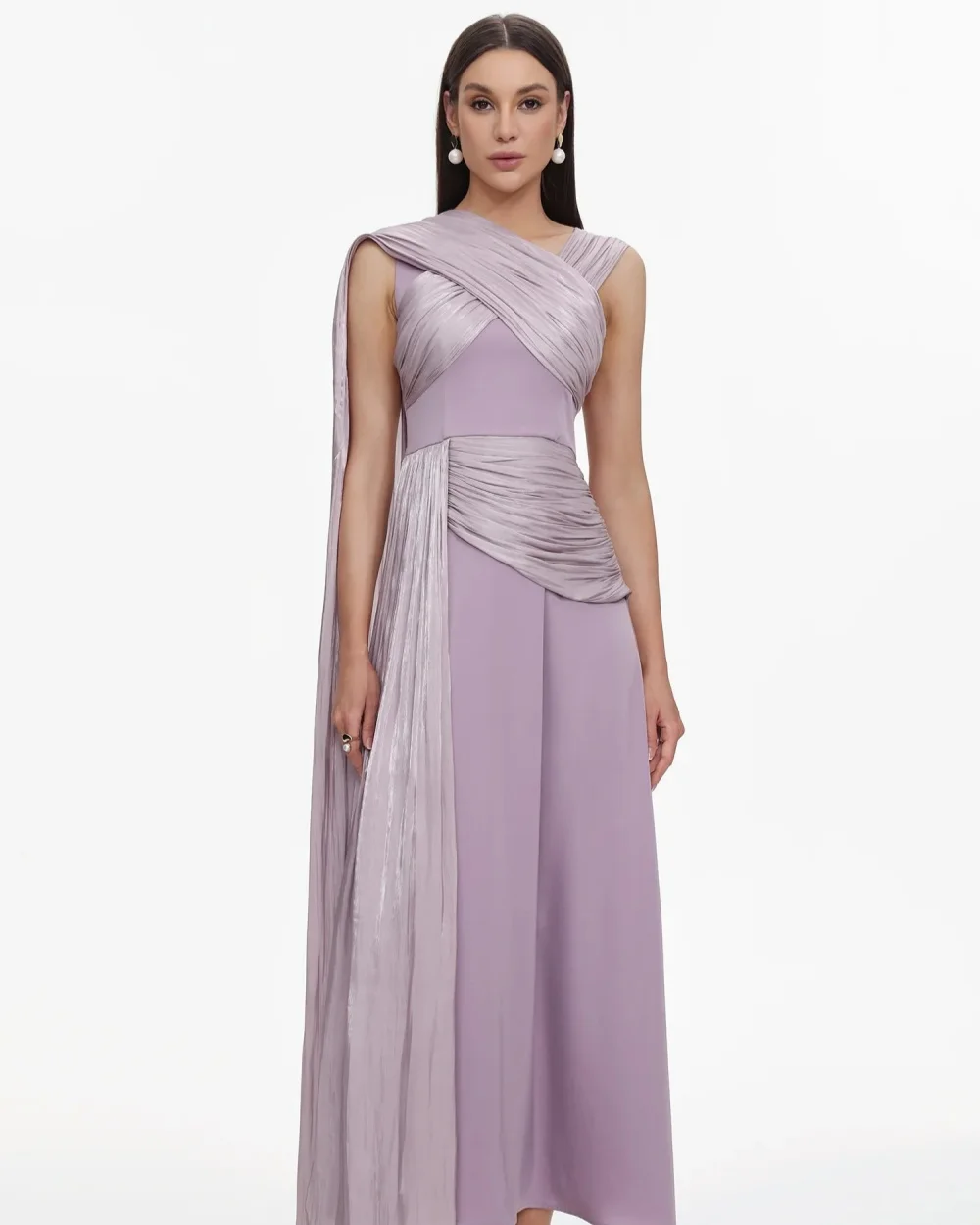 

Customized Matching Women Jersey Ruched Pleat A-Line Evening Dresses Elegant O-Neck Sleeveless Ankle Length Dresses Prom Dresses