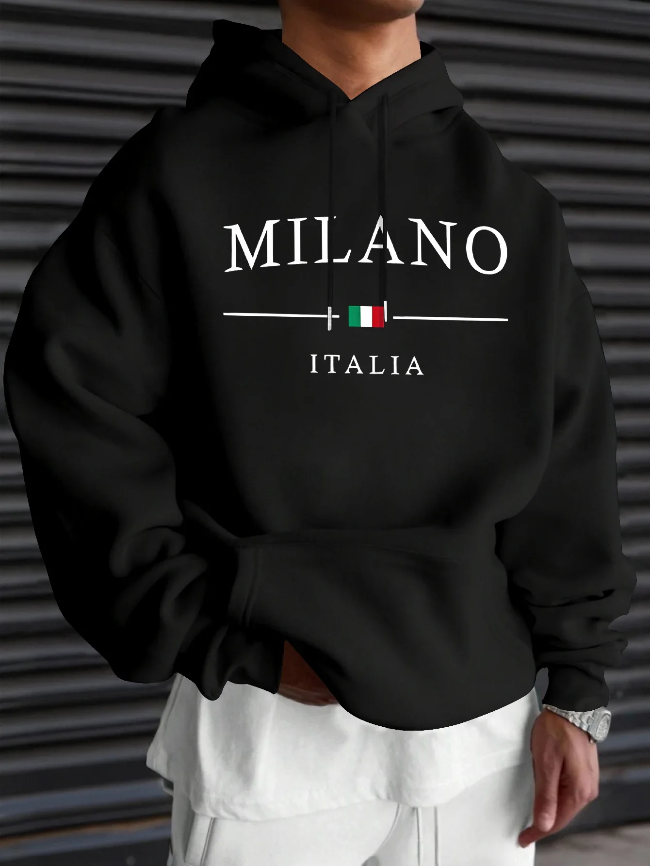 

Men's Graphic Hoodie: A Sweatshirt with Black Geometric Prints, Long-sleeved Autumn and Winter Casual Wear