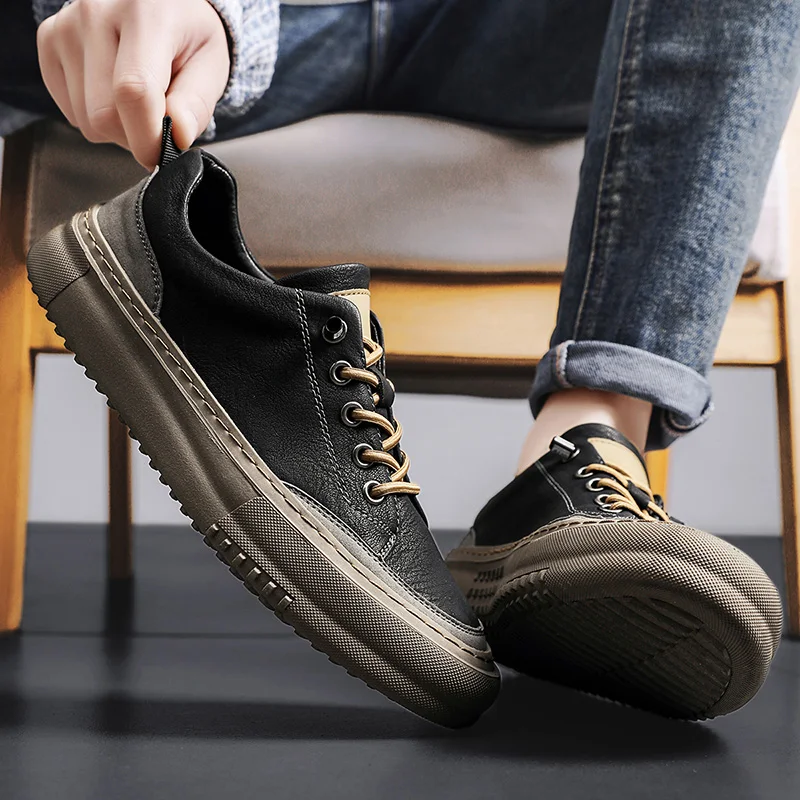 

Flat Black Comfortable Rubber 2025 Spring New Man Footwear Men's Casual Shoes Fashion Solid Color Light Anti Slip Men's Sneakers