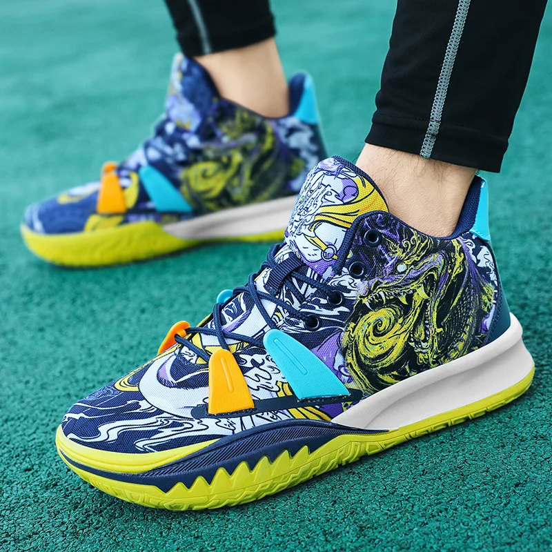 Mix Color Mid Cut Basketball Sneakers Size 36-45 Dragon Totem Pattern Training Gym Athletic Basketball Sneakers