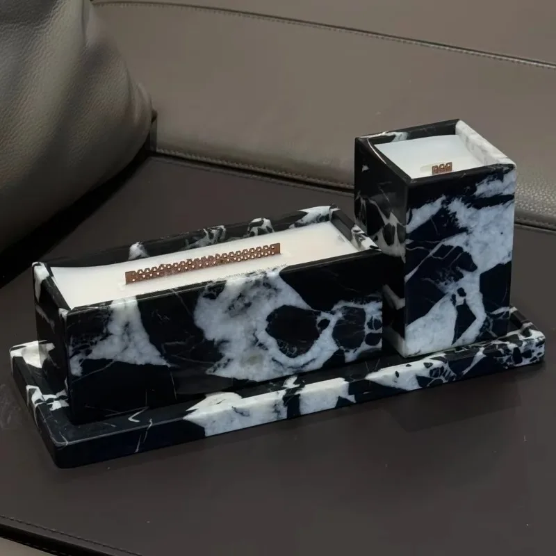 

Empty Natural Marble Aromatherapy Candle Holder Candlesticks Home Decoration Jewelry Cosmetics Christmas Storage Vintage