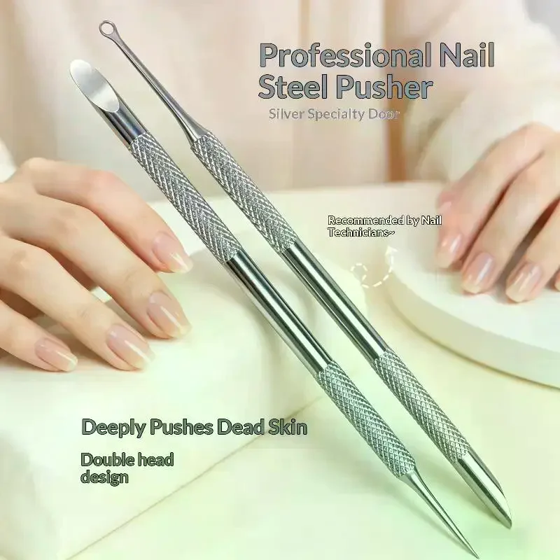 Stainless Steel Remover Manicure Sticks Tool Bevelled Nail Grinding File Circle Beveled Head Cuticle Pusher 1/4PCS Double-ended