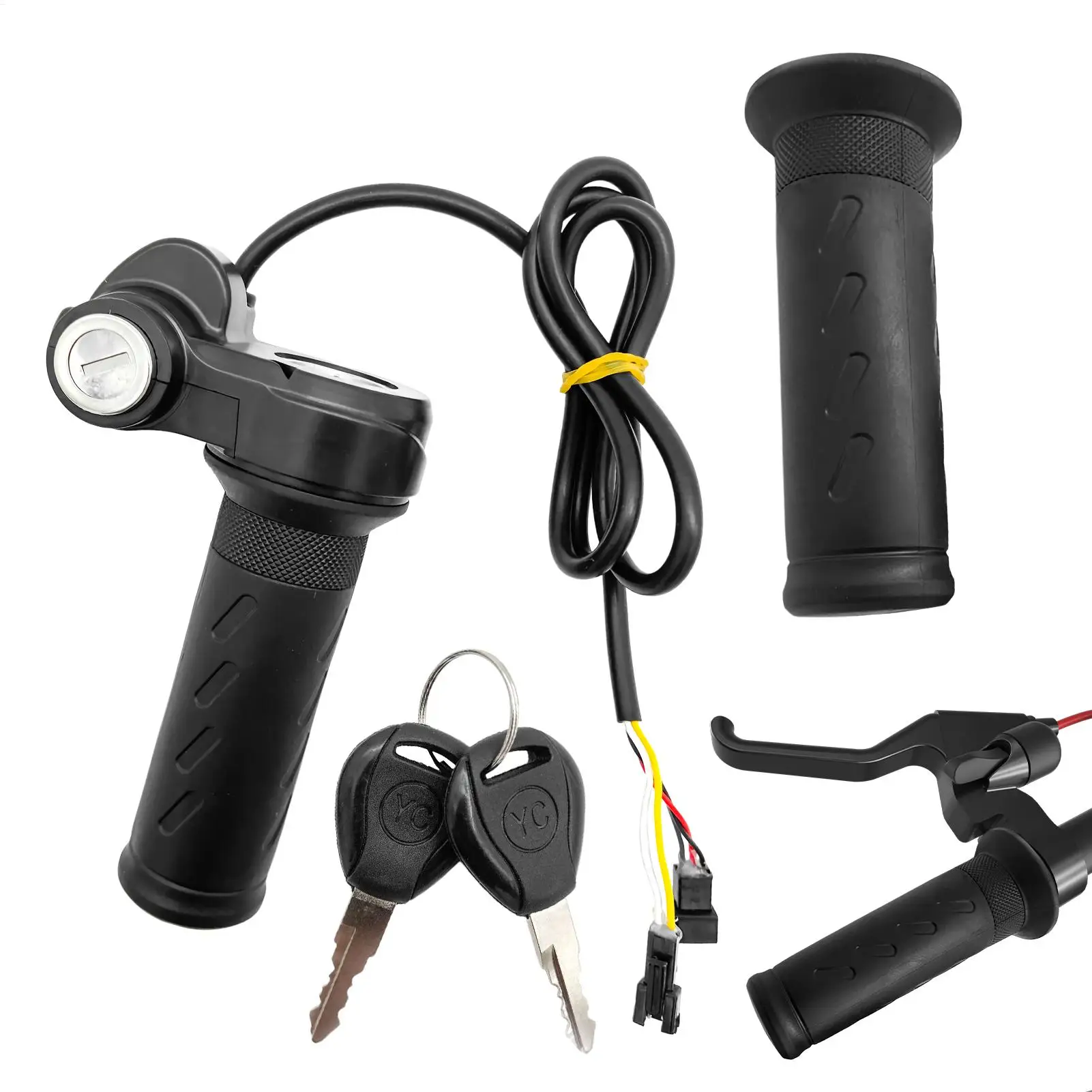 E-Bike Full Twist Throttle Grip Anti-Slip Handlebar with Key for Electric Bike Dirtbike Scooter Motorcycle Riding Accessories